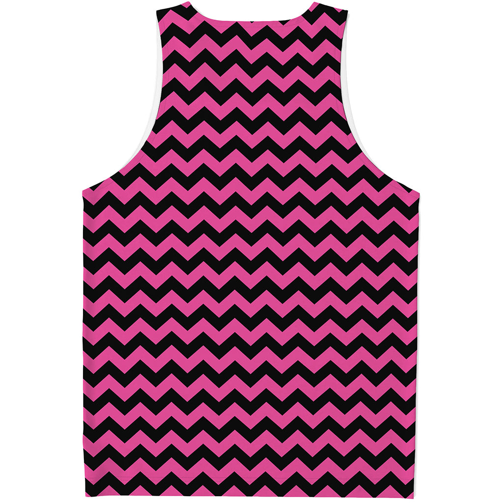 Pink And Black Chevron Pattern Print Men's Tank Top