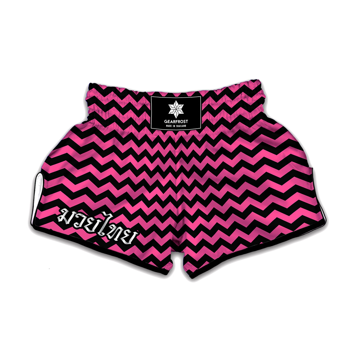 Pink And Black Chevron Pattern Print Muay Thai Boxing Shorts