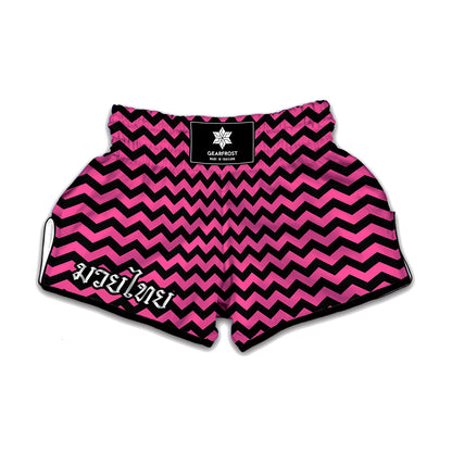 Pink And Black Chevron Pattern Print Muay Thai Boxing Shorts