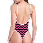 Pink And Black Chevron Pattern Print One Piece High Cut Swimsuit