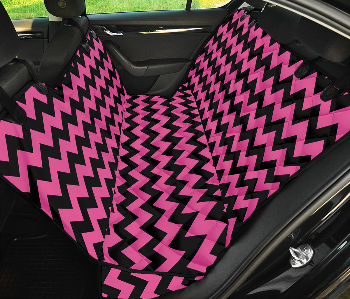 Pink And Black Chevron Pattern Print Pet Car Back Seat Cover