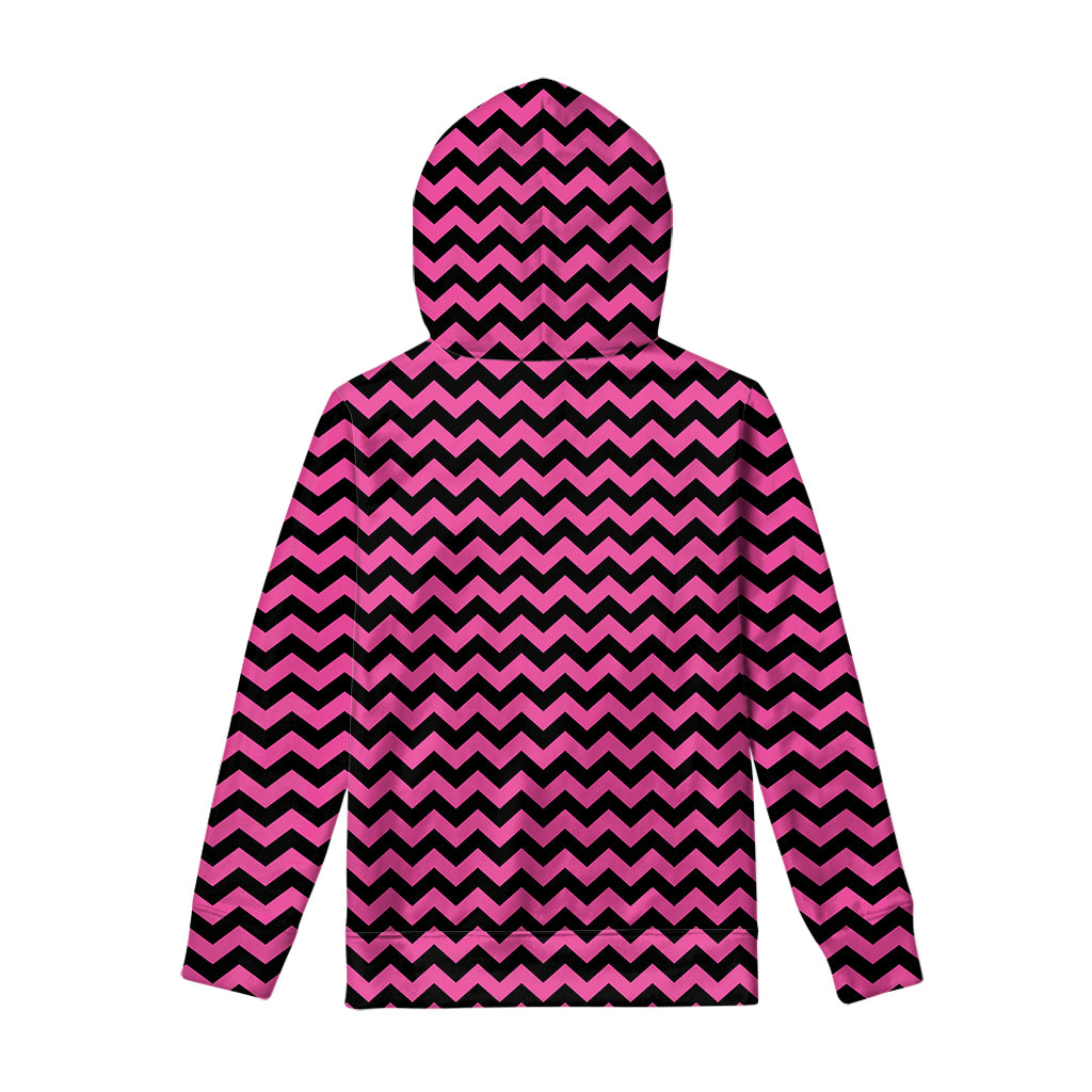 Pink And Black Chevron Pattern Print Pullover Hoodie