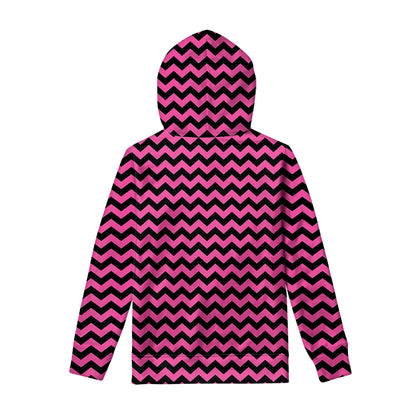 Pink And Black Chevron Pattern Print Pullover Hoodie