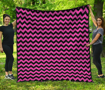 Pink And Black Chevron Pattern Print Quilt
