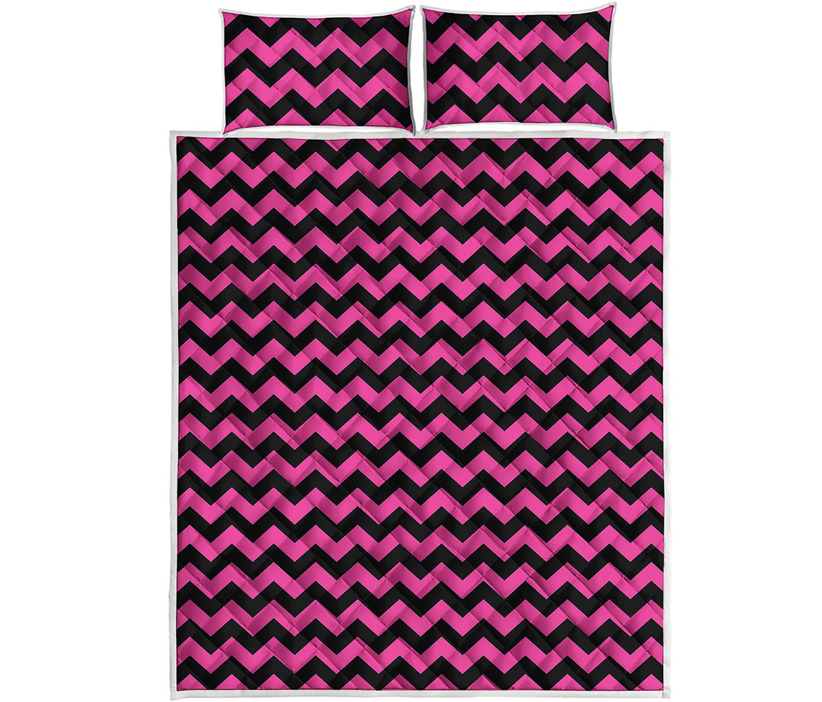 Pink And Black Chevron Pattern Print Quilt Bed Set