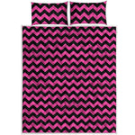 Pink And Black Chevron Pattern Print Quilt Bed Set