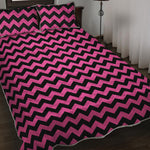 Pink And Black Chevron Pattern Print Quilt Bed Set