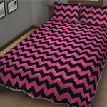 Pink And Black Chevron Pattern Print Quilt Bed Set
