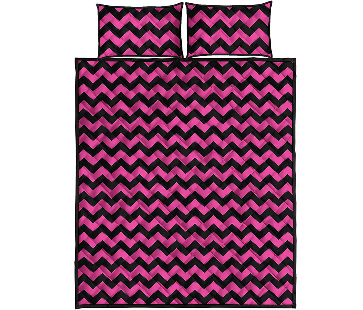 Pink And Black Chevron Pattern Print Quilt Bed Set