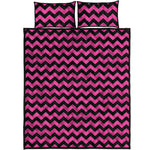 Pink And Black Chevron Pattern Print Quilt Bed Set