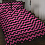 Pink And Black Chevron Pattern Print Quilt Bed Set