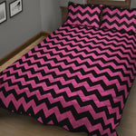 Pink And Black Chevron Pattern Print Quilt Bed Set