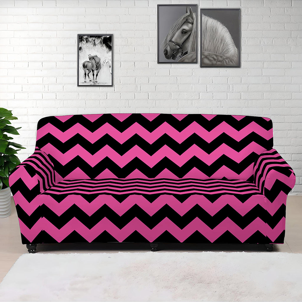 Pink And Black Chevron Pattern Print Sofa Cover