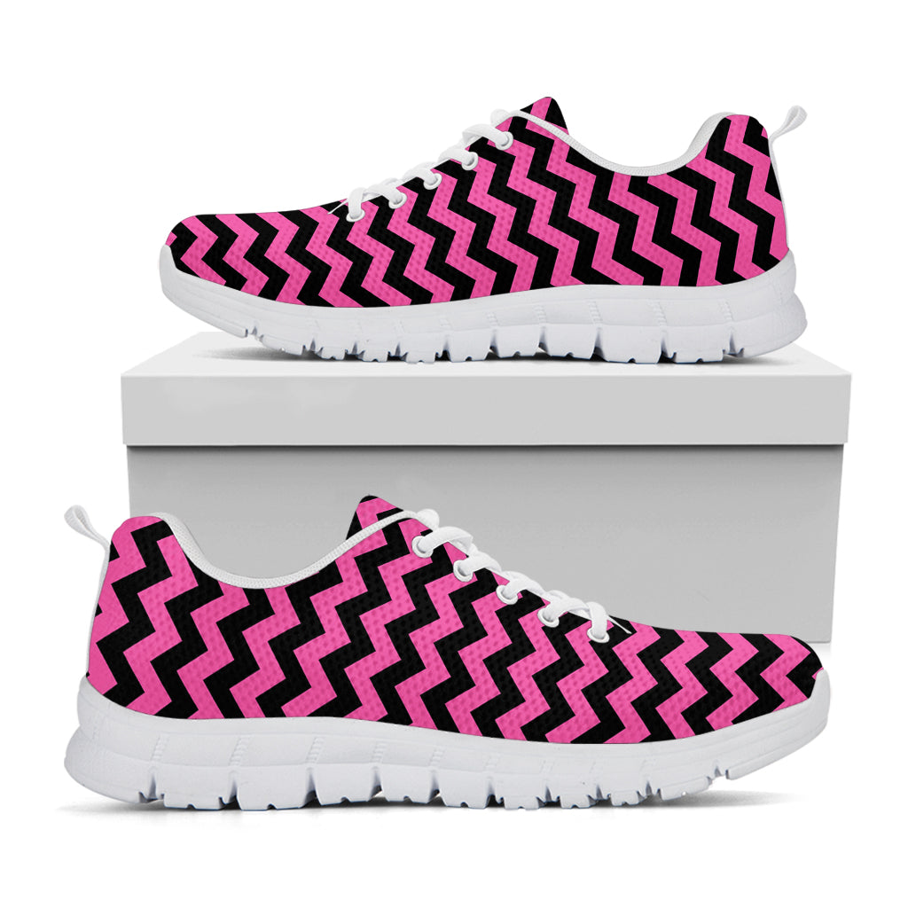 Pink And Black Chevron Pattern Print White Sneakers