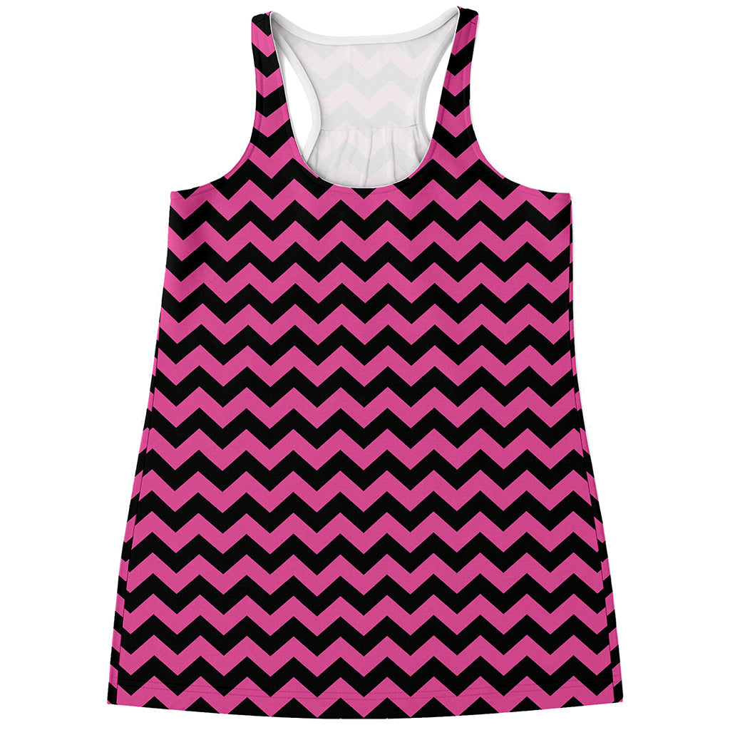 Pink And Black Chevron Pattern Print Women's Racerback Tank Top
