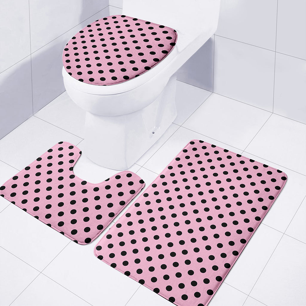 Pink And Black Polka Dot Pattern Print 3 Piece Bath Mat Set