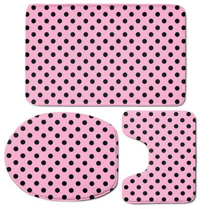 Pink And Black Polka Dot Pattern Print 3 Piece Bath Mat Set