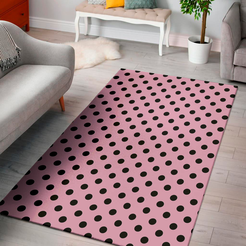 Pink And Black Polka Dot Pattern Print Area Rug