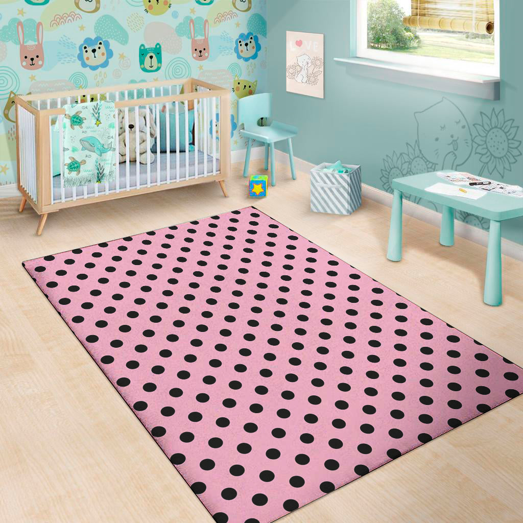 Pink And Black Polka Dot Pattern Print Area Rug