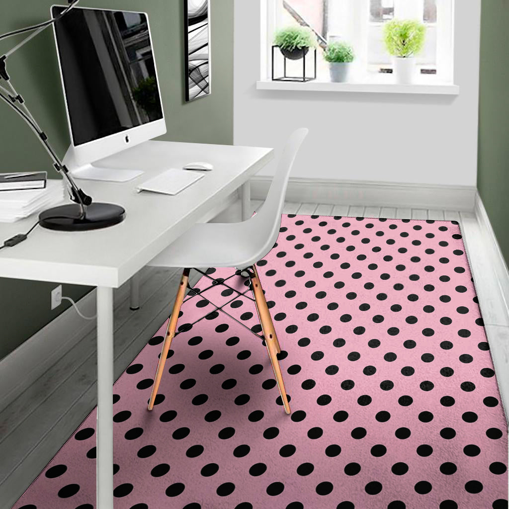 Pink And Black Polka Dot Pattern Print Area Rug