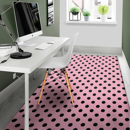 Pink And Black Polka Dot Pattern Print Area Rug