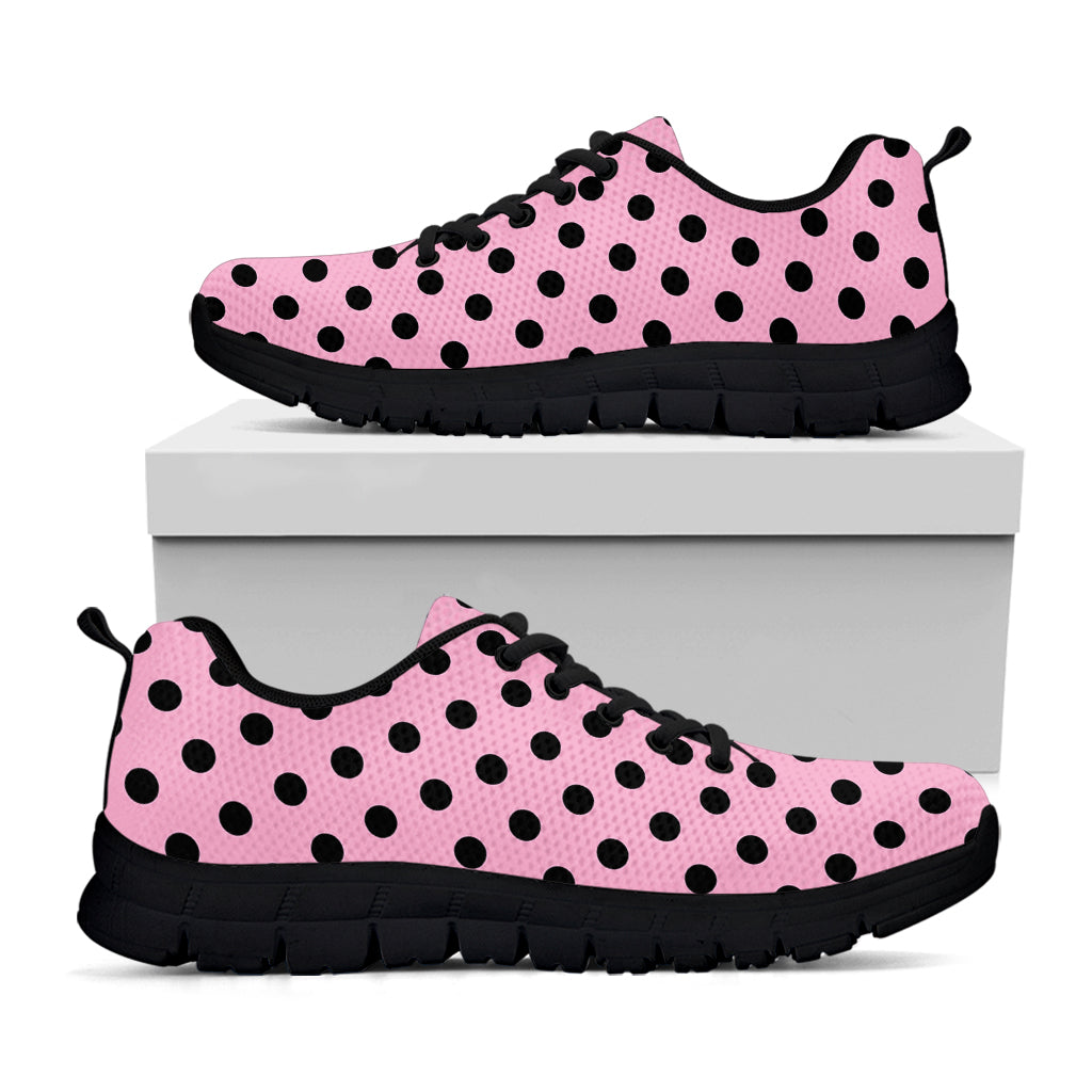 Pink And Black Polka Dot Pattern Print Black Sneakers