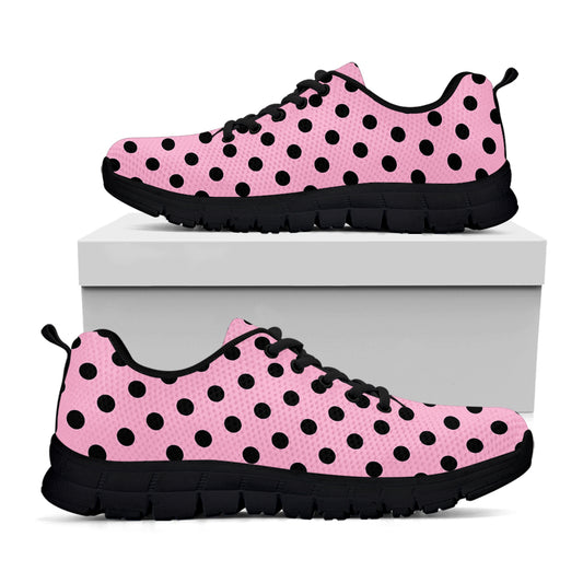 Pink And Black Polka Dot Pattern Print Black Sneakers