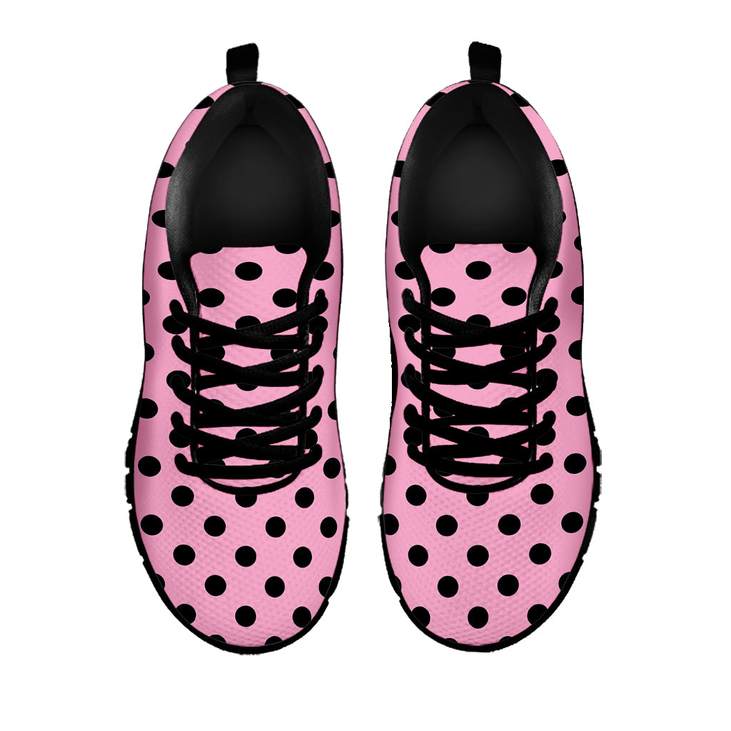 Pink And Black Polka Dot Pattern Print Black Sneakers