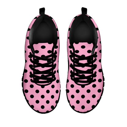 Pink And Black Polka Dot Pattern Print Black Sneakers