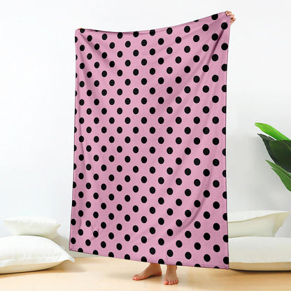 Pink And Black Polka Dot Pattern Print Blanket
