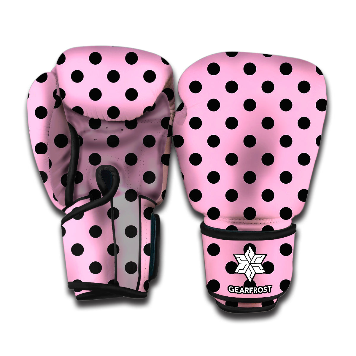 Pink And Black Polka Dot Pattern Print Boxing Gloves