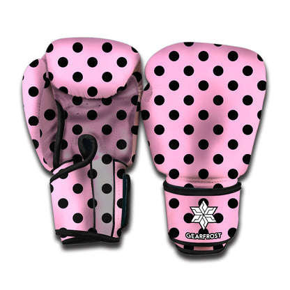Pink And Black Polka Dot Pattern Print Boxing Gloves