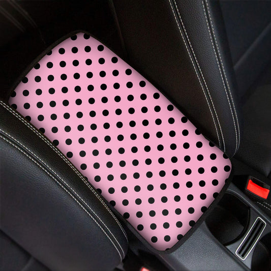Pink And Black Polka Dot Pattern Print Car Center Console Cover