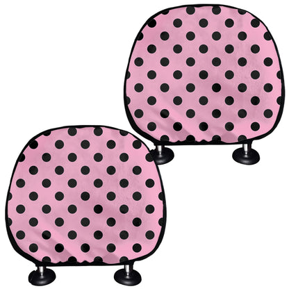 Pink And Black Polka Dot Pattern Print Car Headrest Covers