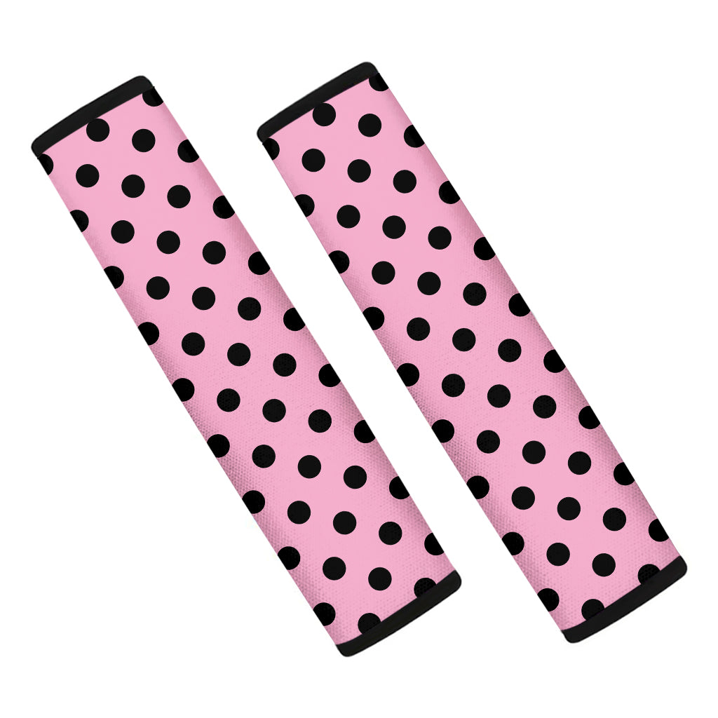 Pink And Black Polka Dot Pattern Print Car Seat Belt Covers