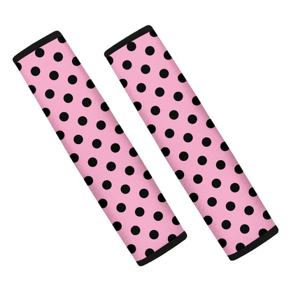 Pink And Black Polka Dot Pattern Print Car Seat Belt Covers