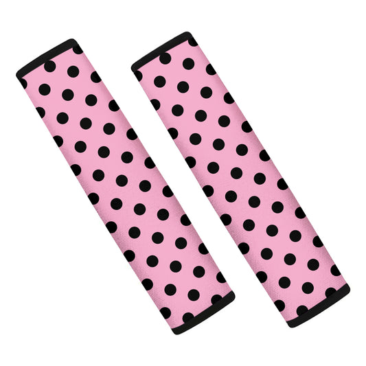 Pink And Black Polka Dot Pattern Print Car Seat Belt Covers
