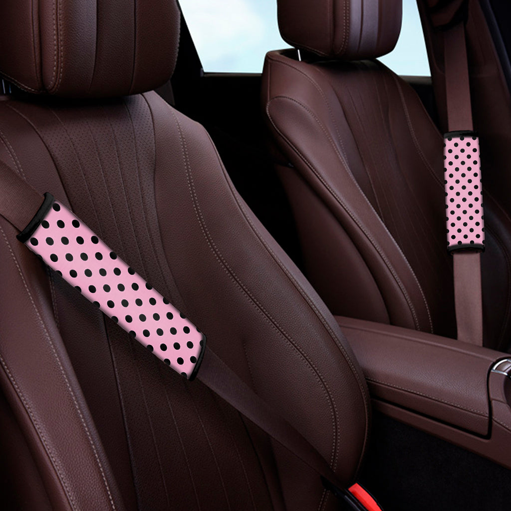 Pink And Black Polka Dot Pattern Print Car Seat Belt Covers