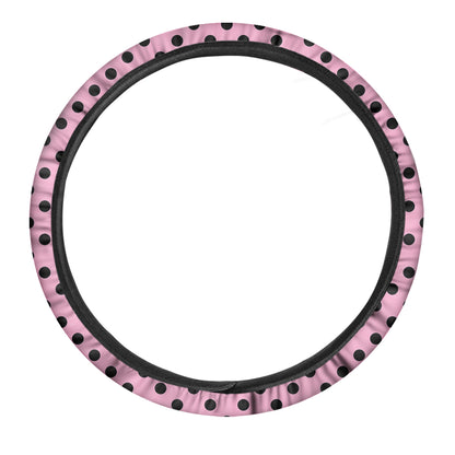 Pink And Black Polka Dot Pattern Print Car Steering Wheel Cover