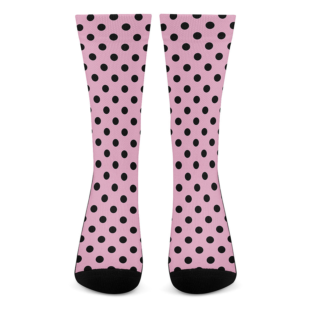 Pink And Black Polka Dot Pattern Print Crew Socks