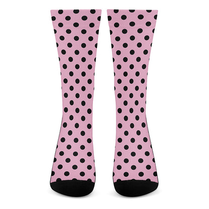 Pink And Black Polka Dot Pattern Print Crew Socks
