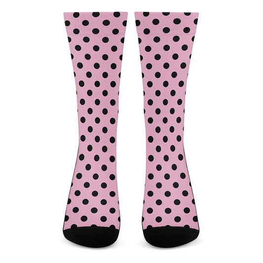 Pink And Black Polka Dot Pattern Print Crew Socks