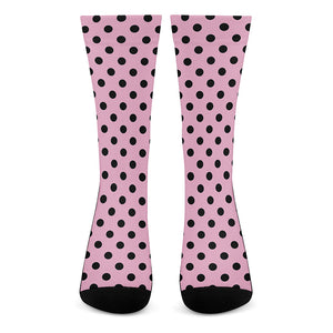 Pink And Black Polka Dot Pattern Print Crew Socks