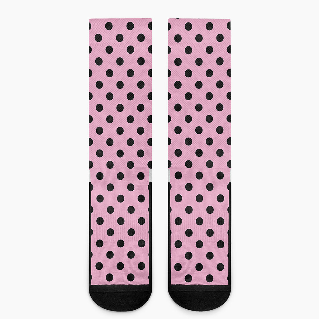 Pink And Black Polka Dot Pattern Print Crew Socks