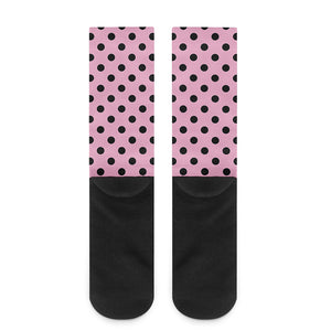 Pink And Black Polka Dot Pattern Print Crew Socks