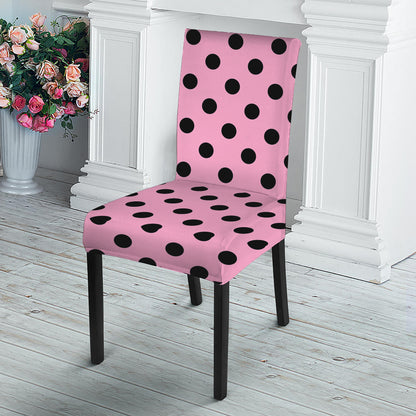 Pink And Black Polka Dot Pattern Print Dining Chair Slipcover