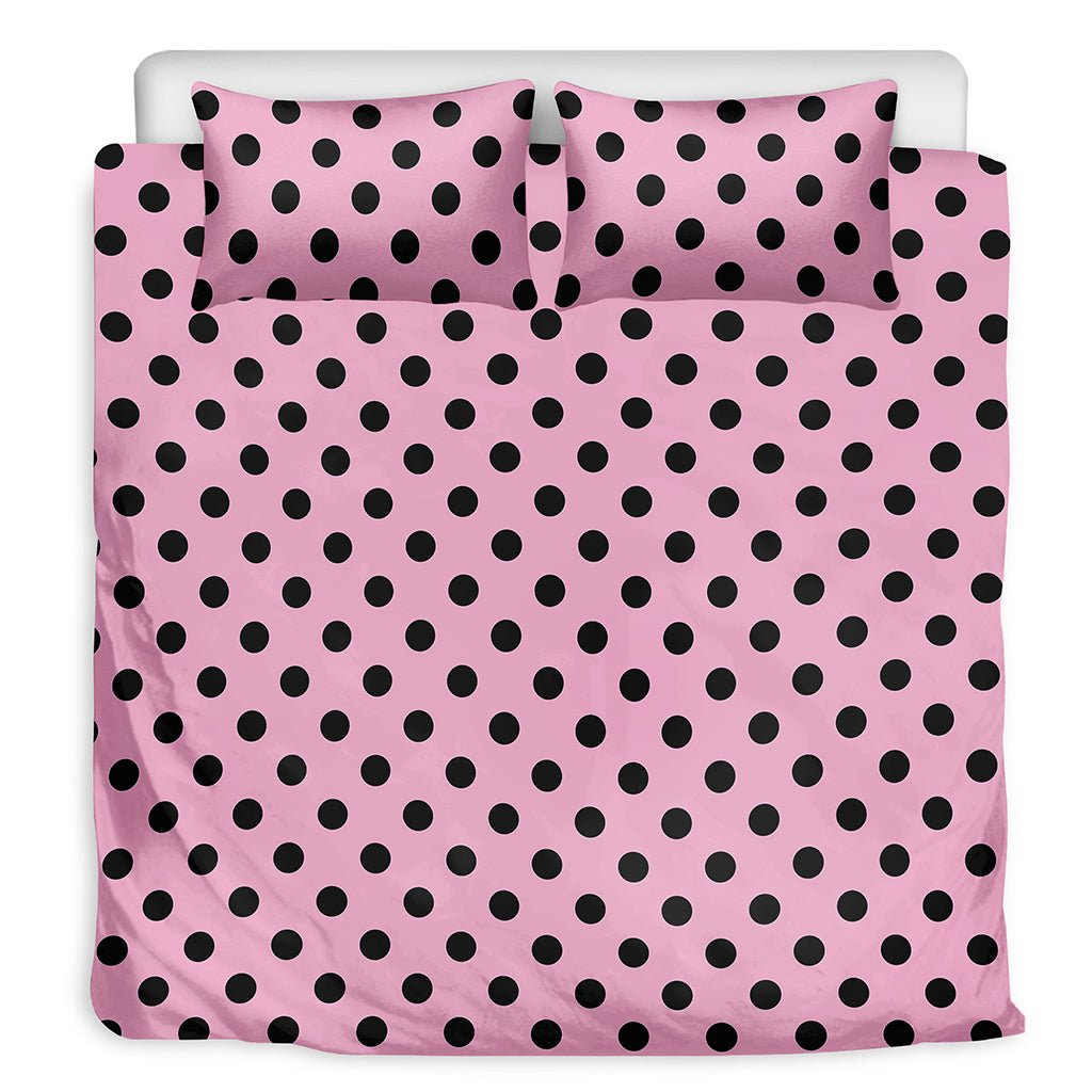 Pink And Black Polka Dot Pattern Print Duvet Cover Bedding Set