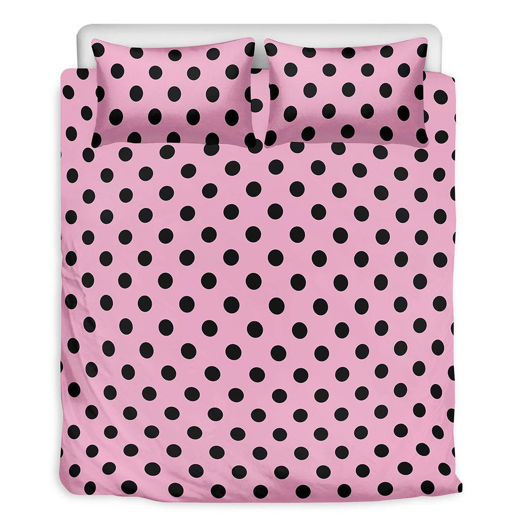 Pink And Black Polka Dot Pattern Print Duvet Cover Bedding Set