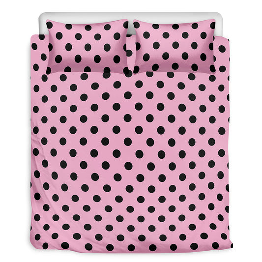 Pink And Black Polka Dot Pattern Print Duvet Cover Bedding Set