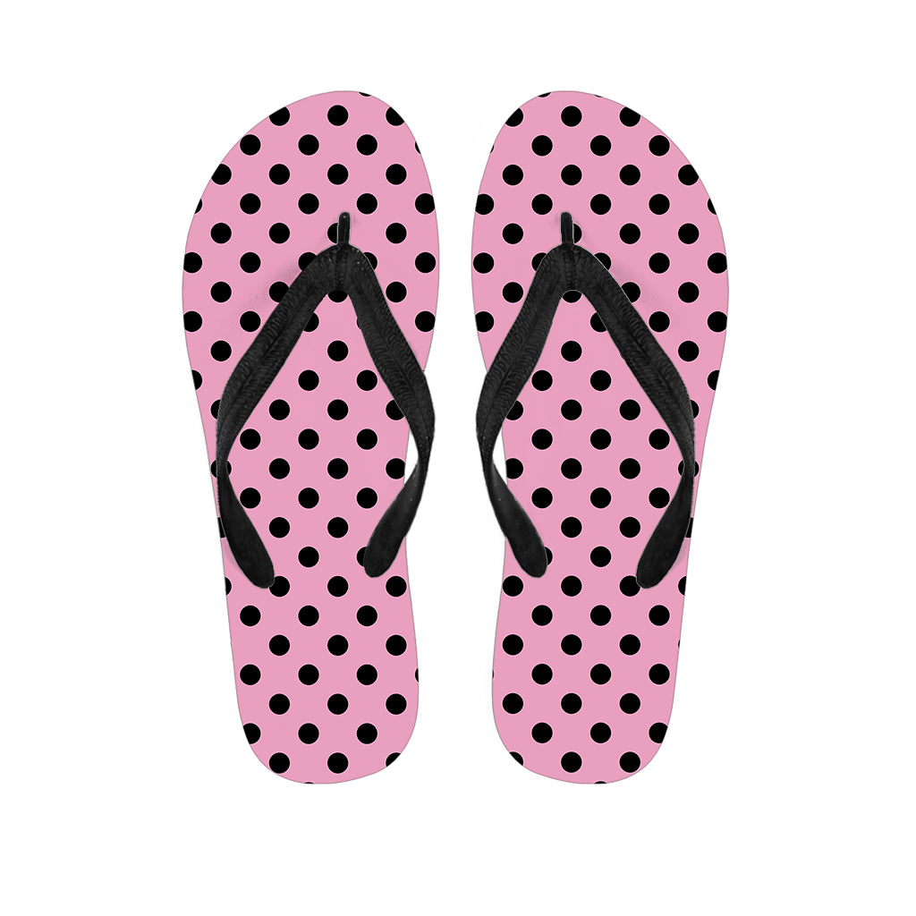 Pink And Black Polka Dot Pattern Print Flip Flops